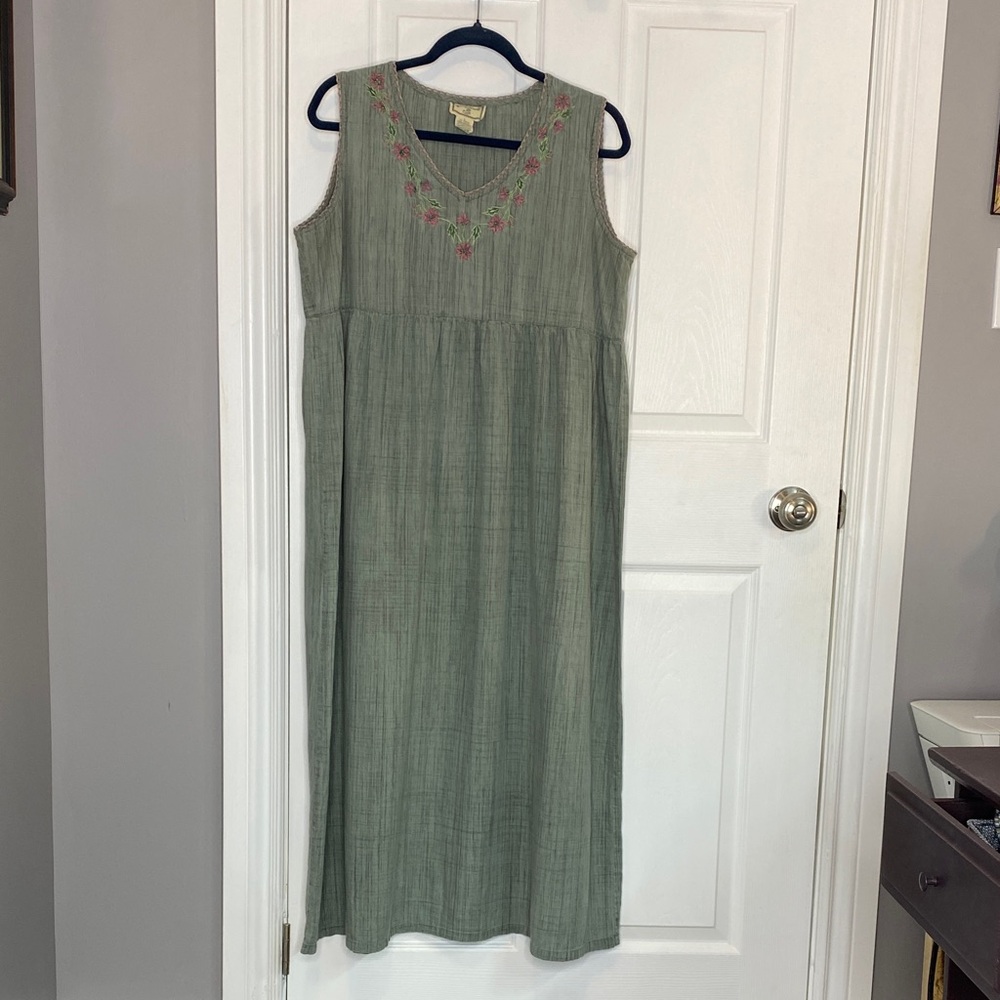 Vintage April Cornell Sage Cotton Embroidered Maxi Dress Cottagecore L - Picture 7 of 15